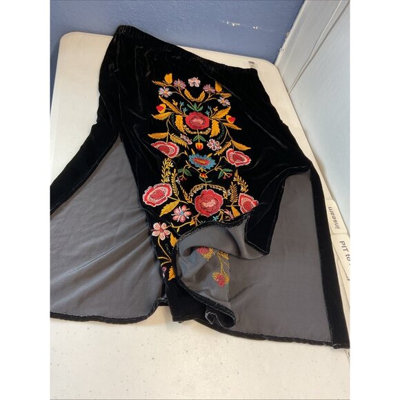 New $180 Ivy Jane size M midi Skirt Black Velvet floral Embroidered BOHO FALL - Picture 6 of 10